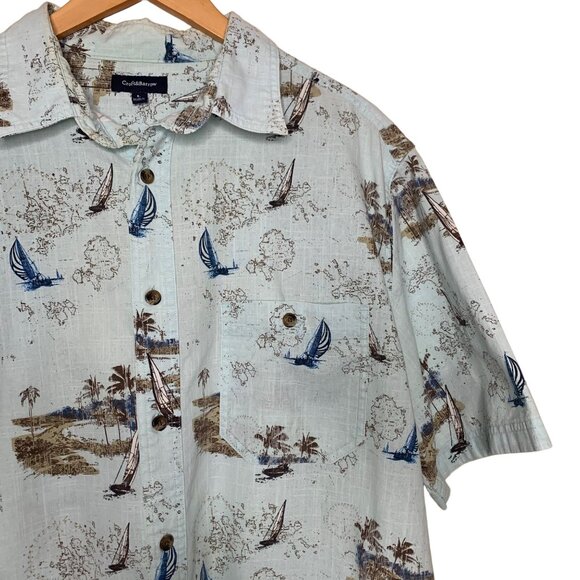 Croft & Barrow Hawaiian Shirt Sailboat Short Sleeve Button Up Blue Men's Size L - Picture 2 of 7
